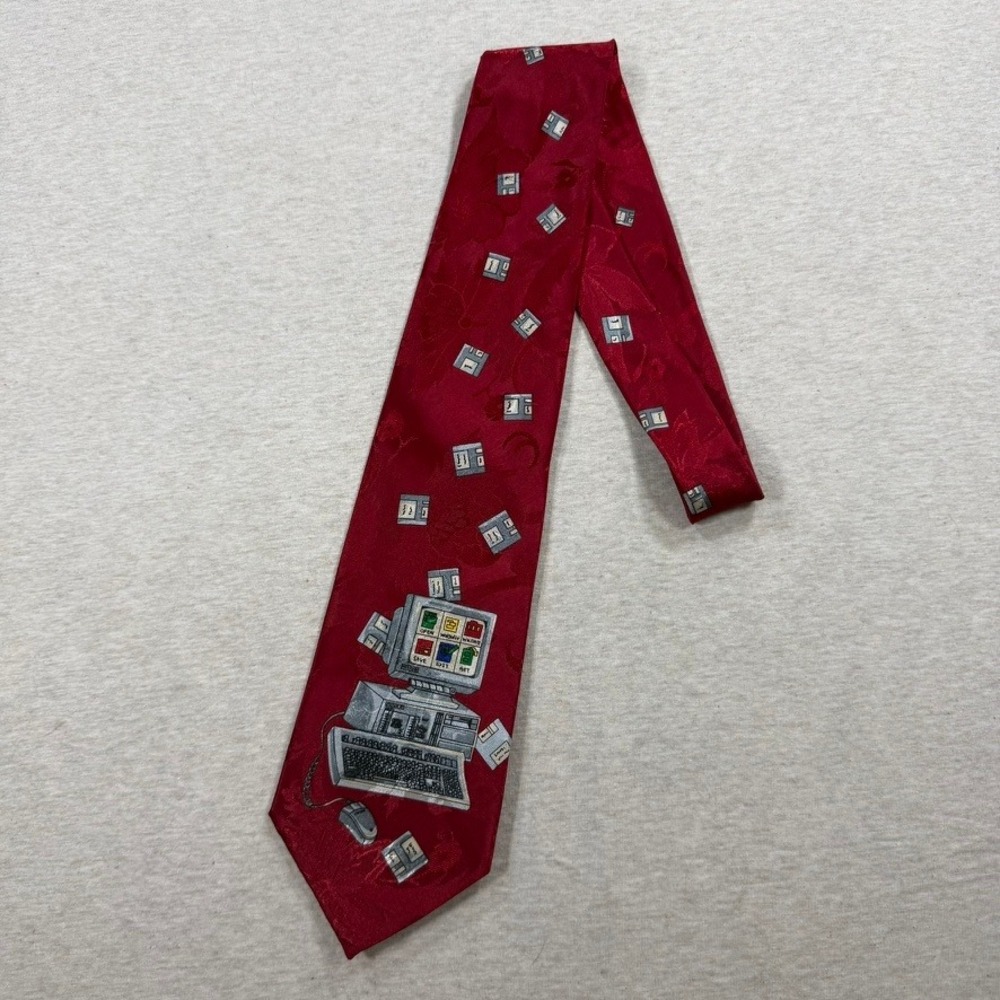 Professional Collection Computer Tie‎ Mens OS Red Excellent Retro Floppy Disk IT